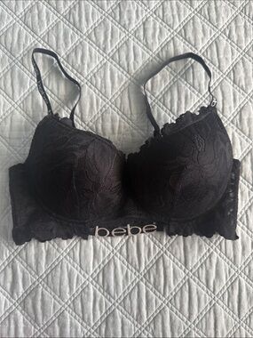 bebe Black Lace Longline Push-Up Bra